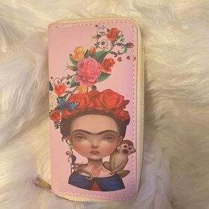 Pink Frida Wallet With Flowers